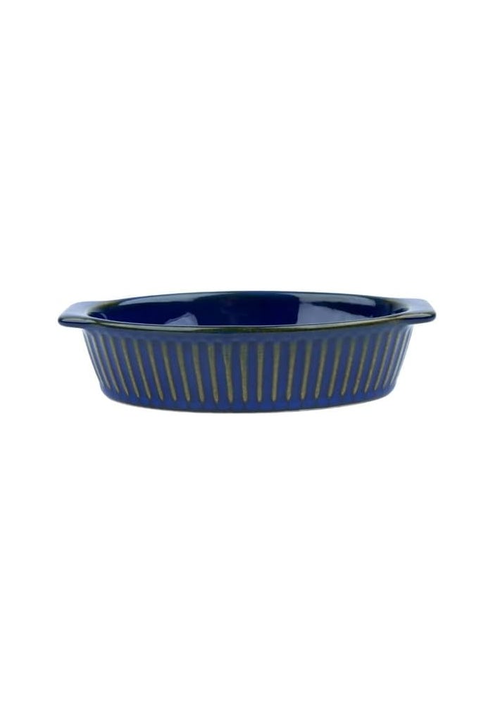 Daiso أواني الخبز البيضاوية المنقوشة من دايسو - Navy | طبق خبز سيراميك أنيق مع مقابض - Image 1